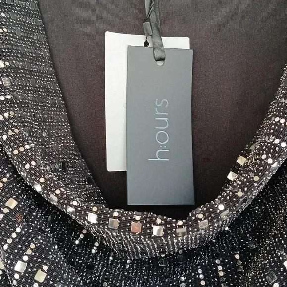 $178, H:ours Isla Cowl Neck, Sequin Black Mini Dress, has stretch, X Rev… - Picture 4 of 5